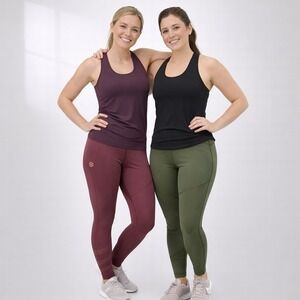 Virus Action Sports Ankle Leggings Womens Medium Lot (2) Burgundy Green Gym Yoga